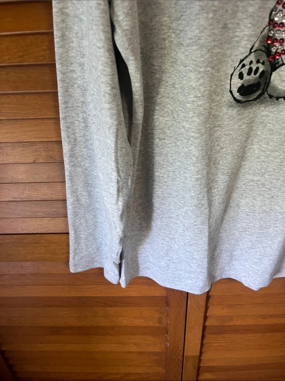 Karen Scott Cream Heather Long-Sleeve Tee with Red-Accented Dog Graphic